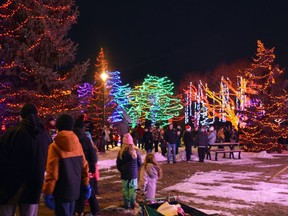 Hundreds gathered at Central Park in Spruce Grove for the annual winter light up on Saturday. Photo by Kristine Jean.