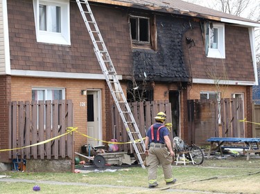 A residential unit off Cambrian Heights in Sudbury, Ont. sustained heavy fire damage on Sunday April 11, 2021. John Lappa/Sudbury Star/Postmedia Network