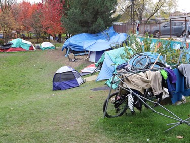 An encampment at Memorial Park, occupied by the city's homeless, remained in place through October, leading to a cancellation of Remembrance Day ceremonies. John Lappa/Sudbury Star