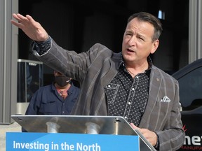 Greg Rickford, the minister of Northern Development, Mines, Natural Resources and Forestry, makes a point at a funding announcement in Greater Sudbury, Ont. on Thursday October 28, 2021. John Lappa/Sudbury Star/Postmedia Network