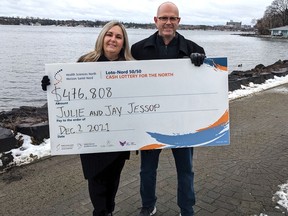 Julie and Jay Jessop of Sudbury have won November's HSN 50/50 Cash Lottery for the North jackpot of $476,808. They also won $506,358 in September's draw. Supplied