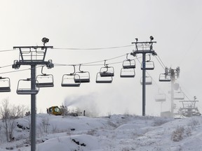 Snow guns were being used by staff at Adanac Ski Hill in Sudbury, Ont. on Thursday December 9, 2021, in preparation for the upcoming ski and snowboard season. John Lappa/Sudbury Star/Postmedia Network