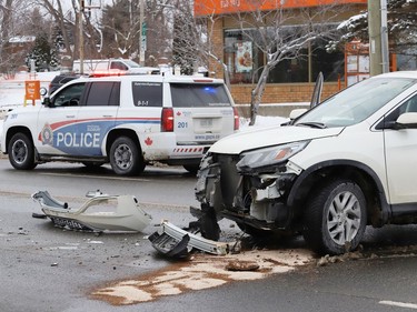 Police and firefighters attended the scene of two separate collisions near Lorne Street and Regent Street in Sudbury, Ont. on Thursday December 9, 2021. A section of Lorne Street was closed for a short time. John Lappa/Sudbury Star/Postmedia Network