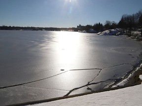 The sun reflects off the ice-cracked surface of Ramsey Lake. John Lappa/Sudbury Star