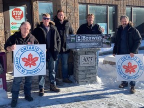 Standing outside the Brown's Concrete Products office are, from left, Jeff McFadyen, Chris Whitman, Taylor Wyman, Ken Scott and Marino DiGiacomantonio.