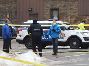 Greater Sudbury Police investigate a stabbing in downtown Sudbury, Ont. on Wednesday December 15, 2021. The person injured in the stabbing died in hospital, police said, and the alleged stabber is now charged with second-degree murder. John Lappa/Sudbury Star/Postmedia Network