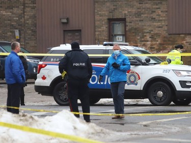 Greater Sudbury Police investigate a stabbing in downtown Sudbury on Dec. 15. The person injured in the stabbing died in hospital, police said, and the alleged stabber is now charged with second-degree murder. John Lappa/Sudbury Star