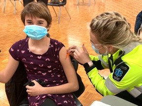 Aden Harris, 10, was one of the first under-12 children to be vaccinated at the Tillsonburg Lions Den clinic on Nov. 24. (Submitted)
