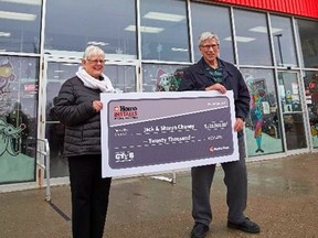 Sharyn and Jack Cheney received their $20,000 cheque at the Woodstock Home Hardware Building Centre.
SUBMITTED PHOTO