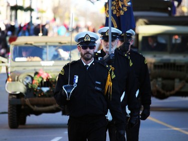 A colour guard with the Oxford County Naval Veterans Association was among the first to march Sunday in Woodstock's Santa Claus Parade.
BRUCE URQUHART/SENTINEL-REVIEW