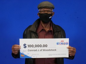 Conrad Joseph of Woodstock claimed a $100,000 jackpot after scratching a winning Instant Bingo ticket.
(Submitted photo)