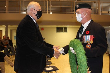 Mayor Don Anderberg (left) at Pincher Creek's Remembrance Day
ceremony.