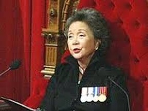 •	Right Honorable Adrienne Clarkson, 26th Governor General of Canada, as seen in her official role as Queen’s representative sometime during 1999-2005. Queen Elizabeth ll made the appointment on the recommendation of then Prime Minister Jean Chrétien. In doing so, Clarkson became first visible minority and refugee – first Chinese Canadian – first without a military or political background, and second woman (Jeanne Sauvé - first) appointed to the role.