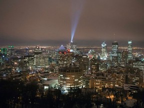 The downtown Montreal skyline at night. (The Canadian Press)