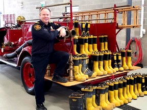 The St. Marys Fire Department recently donated 21 pairs of fire boots to Firefighters Without Borders Canada, an organization that, in turn, donates older, but still usable, firefighting equipment to fire departments that need it around the world. (Submitted photo)