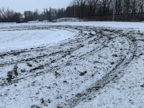 Stratford police are investigating after King Field at the Canadian Baseball Hall of Fame and Museum in St. Marys was vandalized sometime between Friday night and Saturday morning. (Submitted photo)