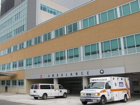 The emergency department entrance at Bluewater Health in Sarnia is shown in this file photo.