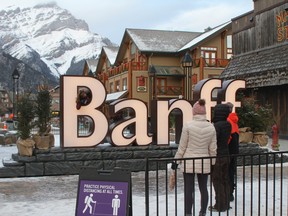 The famous Banff letters sign was moved into the downtown area after it caused traffic congestion due to its popularity on the Norquay road, vehicles had been parking along the shoulder and adding to traffic volume. It is now a tourist attraction for those who pose by giant letters for selfies. Photo Marie Conboy/ Postmedia.