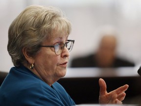 Bonnie Adams speaks during a 2019 committee meeting as Hastings County headquarters in Belleville. The county's deputy warden is leading a delegation to discuss insurance costs with Ontario Attorney General Doug Downey.