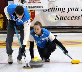 John Morris, left, and Rachel Homan will be representing Canada in mixed doubles curling at the 2022 Winter Olympics. (Curling Canada)
