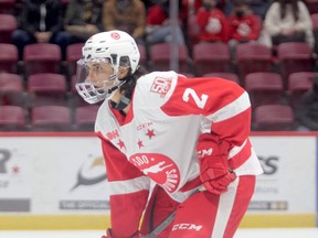 Soo Greyhounds and Soo Thunderbirds defender Andrew Gibson in action against the Sudbury Wolves back in December.