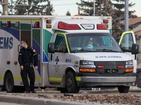 Alberta Health Services ambulances and paramedics were photographed at the Peter Lougheed Centre in Calgary on Monday, Jan. 17. GAVIN YOUNG/POSTMEDIA