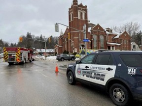 Emergency services at the scene of a crash in Owen Sound on Wednesday, January 19, 2022.