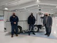 From left, Andy Conger, assistant manager of buildings, facilities and arenas, Kevin Baceda, facilities foreperson, and Quinte West Mayor Jim Harrison stand alongside a newly purchased electrically-powered zamboni inside the Dr. McMullen Recreation Centre in Frankford, Ontario. Submitted
