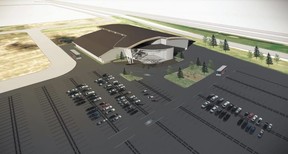 The $80 million event center, the proposed new home for the Sherwood Park Crusaders, would be located just south of the Yellowhead Highway and west of Sherwood Drive. Graphic courtesy of Sherwood Park Crusaders