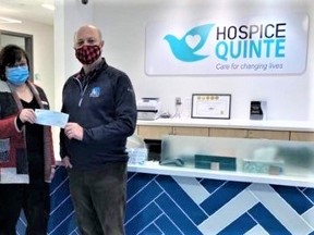 Belleville Mayor Mitch Panciuk presented a cheque on behalf of the city for $225,000 Thursday to Hospice Quinte executive director Jennifer May-Anderson at the new Stan Klemencic Care Centre as part of the organization's $9.5 million capital campaign.