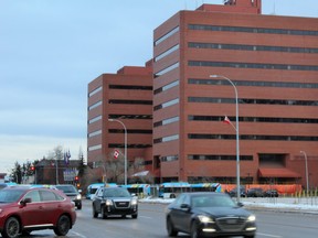 The provincial building and Jubilee Centre viewed from the corner of Main Street and Franklin Avenue in Fort McMurray Alta. on Saturday January 30, 2016. Vince Mcdermott/Fort McMurray Today/Postmedia Network