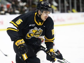 Sarnia Sting's Marko Sikic (15) plays against the Owen Sound Attack in the first period at Progressive Auto Sales Arena in Sarnia, Ont., on Wednesday, Jan. 12, 2022. Mark Malone/Chatham Daily News/Postmedia Network