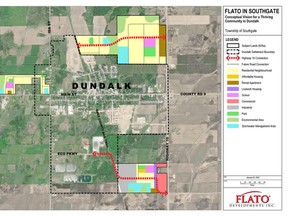 Concept plans for future development in Dundalk were shared recently by proponent Flato Developments, which is seeking ministerial orders to fast-track approvals. (Image supplied by Flato)