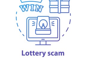 Lottery scam concept icon. Fake win. Illegal gambling and fraud. Online trickery. Financial deception idea thin line illustration. Vector isolated outline drawing