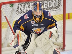 With his shutout Thursday against the Owen Sound Attack, Mack Guzda continued his absolute tear since being traded to Barrie. In the 12 games with Barrie before Thursday night he had 2.05 goals-against average and .915 save percentage. He's now 11-2 with the Colts. Terry Wilson/OHL Images
