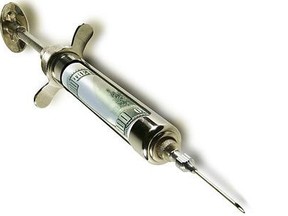 A hypodermic needle.