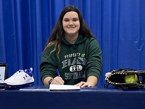 Former Chatham Golden Eagles infielder Zoe Rumble of Blenheim, Ont., has signed with the Bay College women's softball team for the 2022-23 school year. (Contributed Photo)