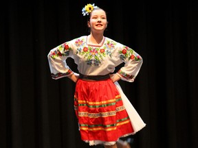 A dancer with the Fort McMurray Avrora Ukrainian Dance Club performs at Keyano Theatre on Saturday, January 29, 2022. Laura Beamish/Fort McMurray Today/Postmedia Network