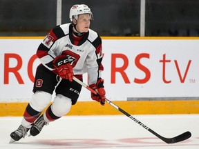 Ottawa 67's forward Brady Stonehouse plays in a 2021-22 game in the Ontario Hockey League. (Robert Lefebvre/OHL ImageS)