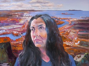 Tanya Talaga Above Thunder Bay, 2019, oil on linen