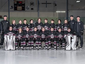 The Huron Perth Lakers U13 hockey team is having a successful season so far, with an overall record of 32-4-2. The team, which features several players from South Huron, was recently ranked first in Ontario and Canada as well as second in the world. In front from left are Vaughn Barr, Maddyx Chaput, Ethan Henderson, Cullen Kerslake, Kane Barch, Benjamin Trebicky, Jack Taylor and Andrew Menlove, while back from left are assistant coach Mitch deBoer, trainer Rob Henderson, Hudsyn Chaput, Grayson Parker, Clark deBoer, Lyndon Cabral, Jake Murray, Matthew Henderson, Hudson Leenders, Dante D'Andrea, Jesse Debruyn, head coach Krystofer Barch and assistant coach Adam Gibb. Handout