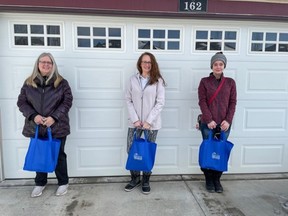 Jennifer Wilson (left), Amanda Watson and Brandi LaBossiere won gift bags for participating in last week’s Women Supporting Women mental wellness campaign. (Kim Silverthorn)