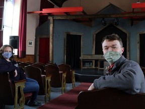 Tim Porter, founder and artistic director of Tweed and Company Theatre, sits with general manager Emily Mewett Thursday in the Marble Arts Centre in Actinolite, north of Tweed. The company now owns the venue and has signed a 10-year lease of Bancroft's Village Playhouse.