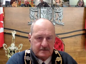 Hastings County Warden Rick Phillips presides over a concil meeting held online Monday. He says a temporary delegation of council authority is a precaution, may not be used, and will hopefully be reversed earlier than scheduled.
