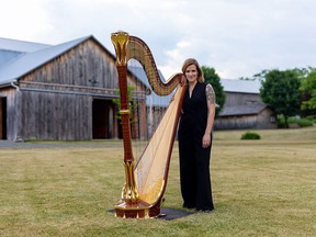 Harpist Valerie Milot at Westben's Barn Theatre. Westben's July in January launches January 28th alongside www.classicalmusicfestivals.ca, and features performances shared by 11 festival organizations. STEVE DAGG PHOTO