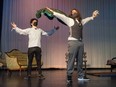 Lucas Kersey (left) and Connor Cabral rehearse a scene from Encore: The Sixth Act. The murder-mystery presentation on Thursday, January 27 is the course culminating activity for the school's Grade 11 drama class. SUBMITTED PHOTO