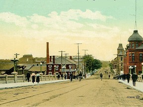For years, employees who worked in factories in Eagle Place walked back and forth over the Market Street Bridge which joined the downtown with Eagle Place. Ruth Lefler postcard collection