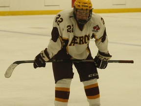 Athens Aeros captain Connor Manderson during a home game in Oct. 2021.
File photo/The Recorder and Times