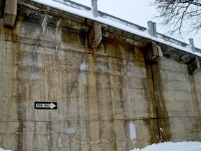 The west side of the Edward Street overpass is seen from Eliza Street on Wednesday. (TIM RUHNKE/The Recorder and Times)