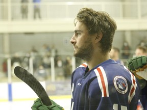 South Grenville Sr. Rangers forward Jody Sullivan at the home-opener in late September. The Eastern Ontario Super Hockey League is planning to complete an 18-game regular season after play resumes next week.
File photo/The Recorder and Times